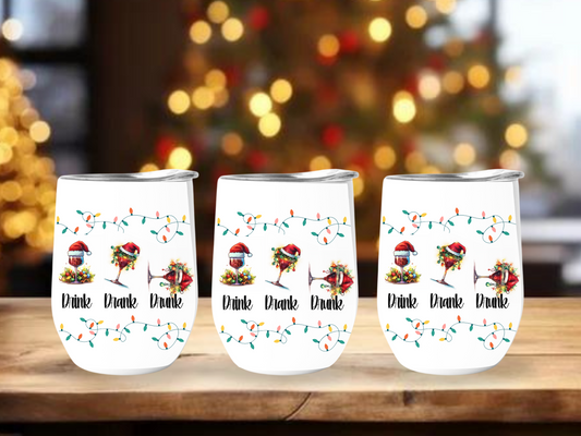 Christmas Wine Tumbler with Lid | 12oz Stainless Steel